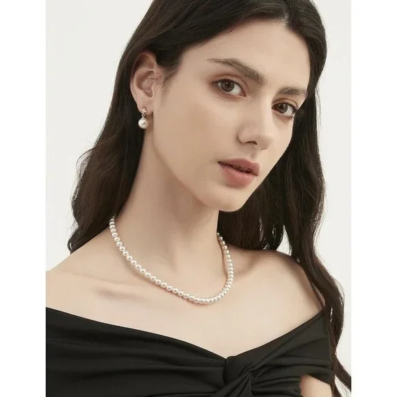 Mamelody 925 Silver Pearl Drop Earrings, CZ Studs, Gold Plated Bridal Jewelry - Picture 6 of 6